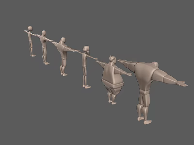 3D Game And Movie Character Models With Varying Body Sizes Lined Up In Sequence 3d model
