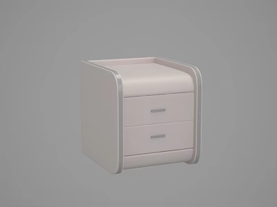 Modern Light Colored Bedside Table With Two Drawers And Silver Trim Details 3d model