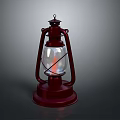 Vintage Red Kerosene Lantern With Glass Shade Metal Frame And Flame