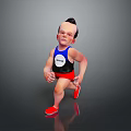 Cartoon Character Running In Blue Vest With BIGGY Label Black Shorts And Red Sneakers
