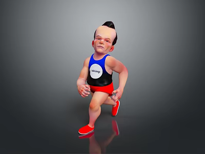 Cartoon Character Running In Blue Vest With BIGGY Label Black Shorts And Red Sneakers 3d model