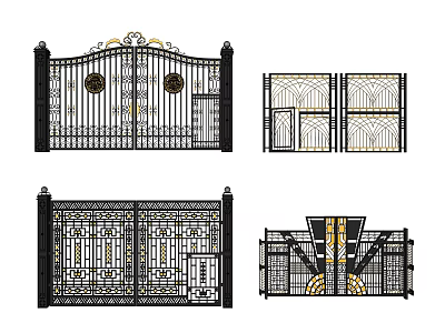 Ornate Wrought Iron Entrance Gates With Intricate Patterns And Decorative Metal Details 3d model