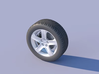 Car Tire With Silver Alloy Wheel Rim And Detailed Tread Pattern Design 3d model