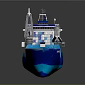 Blue Container Ship With Stacked Blue And White Containers And Deck Cranes 3d model