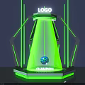 Champion Trophy Display With Green Cone Structure Blue Sphere And Logo 3d model