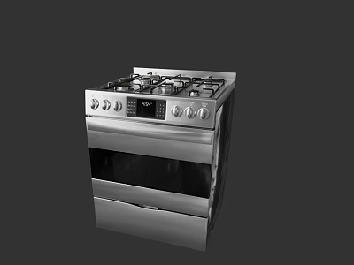 Stainless Steel Gas Range Oven With Multiple Burners Control Knobs And Digital Display Kitchen Appliance 3d model