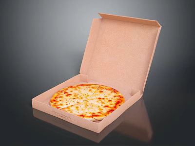 Open Brown Cardboard Pizza Box With Freshly Baked Cheese Pizza Inside 3d model