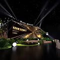 Tech Empowerment Ecosystem Event Banquet Hall Setup With Stage Round Tables And Green Plants
