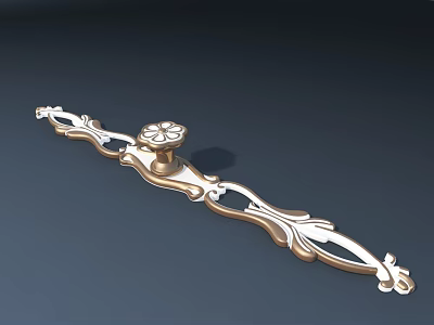 Elegant Golden Furniture Handle with Intricate Ornate Designs and Floral Motifs 3d model