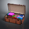 Vintage Open Suitcase With Fabric Lined Interior And Colorful Folded Clothes