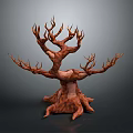 3D Withered Tree Model with Twisted Branches and Exposed Root Structure