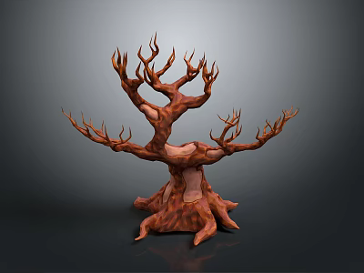 3D Withered Tree Model with Twisted Branches and Exposed Root Structure 3d model