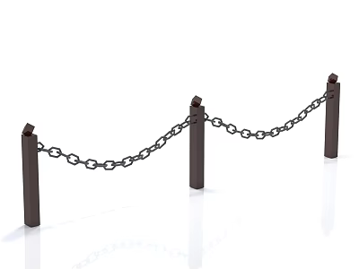 Wooden Post Railing With Black Chains For Outdoor Safety And Decoration 3d model