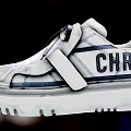 White Dior Shoes With Blue Ribbon Laces And Pleated Design Thick Sole