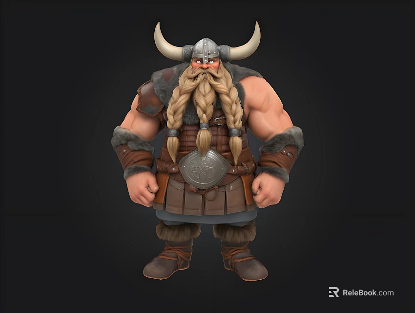 3D Viking Warrior Character With Horned Helmet And Braided Beard 3d model 