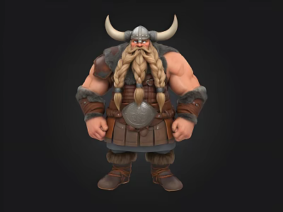 3D Viking Warrior Character With Horned Helmet And Braided Beard 3d model