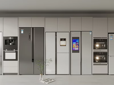 Modern Kitchen Interior Design Featuring Stylish Refrigerators And Freezers And Appliances 3d model