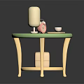 Cute Small Storage Shelf With Green Top Yellow Legs Alarm Clock Tissue Holder And Box