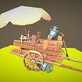 Rustic Wooden Cart Featuring Umbrella Milk Can Shovel And Wooden Wheel