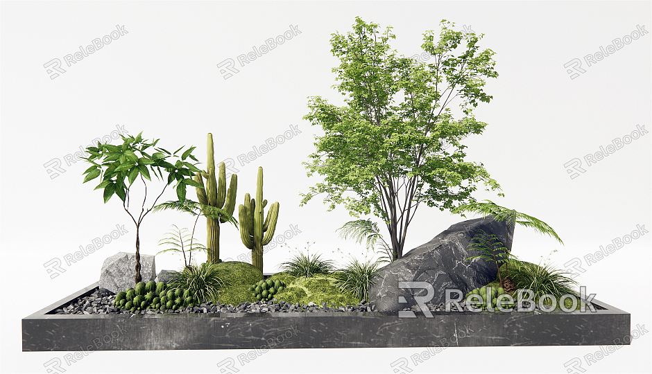 Modern landscape sketch courtyard sketch landscape plant moss stone shrub green plant model