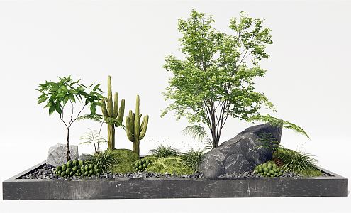 Modern landscape sketch courtyard sketch landscape plant moss stone shrub green plant 3d model