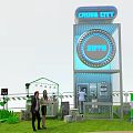 Vibrant Commercial Street With Green Lawn Innovation Displays Event Tents And People Activities