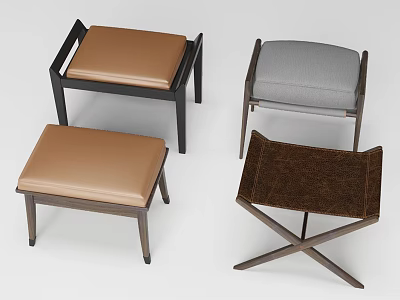 Modern Stools With Wooden Frames And Upholstered Seats In Various Colors 3d model