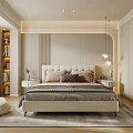 Modern Bedroom Interior Design With Upholstered Headboard Pendant Lights Built-in Wardrobe And Rug