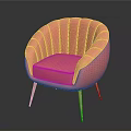Pink Modern Chair With Scalloped Back Design And Gold Metal Legs