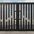 Sturdy Black Modern Entrance Gate With Vertical Slats And Geometric Patterns Outdoor