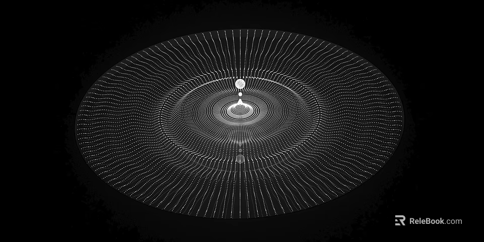 Black And White Circular Geometric Pattern With Radial Lines And Central Sphere 3d model 