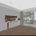 Modern Kitchen Sideboard With White Cabinets Wooden Table And Open Design 3d model