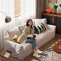 Cozy White Two Seater Sofa In Bright Living Room With Sunlight And Colorful Cushions