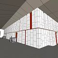 Spacious Modern Hall Interior Design With White Walls Red Accent Strips And Light Floor
