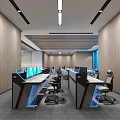 Modern Public Office Space Interior With Workstations Computer Monitors And Ergonomic Chairs 3d model