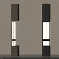 Light Dark Brown Columns With Marble Texture And Cylindrical Bases In Beige Wall Gray Floor