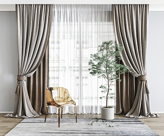 modern curtain gauze curtain 3d model