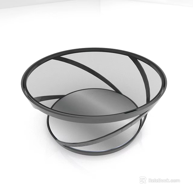 Modern Circular Coffee Table With Black Metal Frame And Smooth Curved Design 3d model 