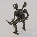Futuristic Sci Fi Mechanical Robot With Weapon And Metallic Exoskeleton Design