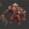 Muscular Mythical Beast Game Movie Character With Wolf Head Red Pants And Sharp Weapon 3d model