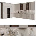 Elegant Modern Kitchen Cabinets With Marble Island Countertop And Built in Oven Light Dark Finishes