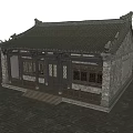 Traditional Ancient Building Featuring Stone Walls Wooden Railing Carved Doors Windows and Curved Eaves