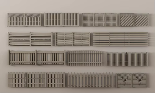 New Chinese Fence Solid Wood Railing 3d model