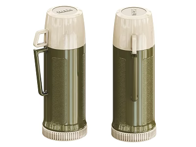 Classic Green And Cream Insulated Thermos Flask With Handle For Daily Use 3d model