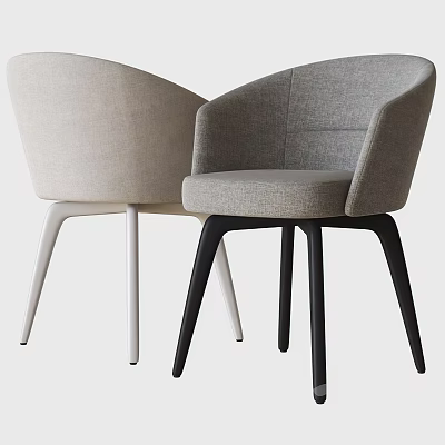 Upholstered Leisure Chairs With Curved Back Design Beige Gray Color White Black Legs 3d model