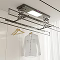 Electric Ceiling Mounted Clothes Drying Rack With LED Light Metal Bars And Wooden Hanger