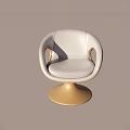 Modern Elegant Single Chair With Light Gray Leather And Golden Circular Base