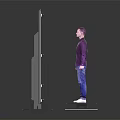 Person Standing on Circular Base with Vertical Pole Measuring Device for Height
