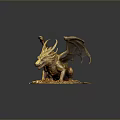Game Movie Mythical Dragon Character with Golden Scales Wings and Clawed Feet on Rocky Base