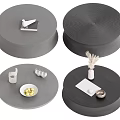 Modern Round Coffee Tables In Gray Black With Wooden Texture And Stylish Decorative Items